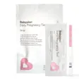 Babyplan Early Pregnancy Test Strip i hvit pose for fem tester, med en enkeltpakket strimmel og teststrimmelen ved siden av