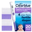 Eske med Clearblue Eggløsningstest Advanced Digital 20 tester, med digital holder og tjue lilla testpinner