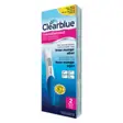 Clearblue Graviditetstest med Ukeindikator i blå eske med to digitale tester, med en digital teststav avbildet på forsiden