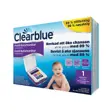 Eske med Clearblue Fertilitetsmonitor Advanced med et bilde av monitoren med berøringsskjerm på forsiden