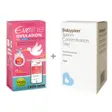 Rosa Eveline Ovulation-eske og hvit Babyplan Sperm Concentration Test-eske side om side med et plusstegn mellom