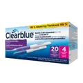 Eske med testpinner til Clearblue Fertilitetsmonitor Advanced, merket 20 fertilitetstester og 4 graviditetstester, med to testpinner