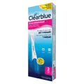 Clearblue Graviditetstest Rask Deteksjon i blå og rosa eske merket med to tester, med en hvit og blå teststav avbildet på forsiden