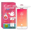 Rosa eske med Eveline Ovulation Digital, og en hvit og rosa skanner festet på en mobiltelefon som viser Eveline-appen