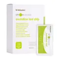 Hvit eske med Babyplan Smile Reader ovulation test strip og en grønn og hvit enkeltpakket test foran