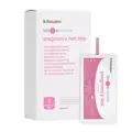 Babyplan SmileReader pregnancy test strip i hvit og rosa eske for fem tester, med en enkeltpakket strimmel ved siden av
